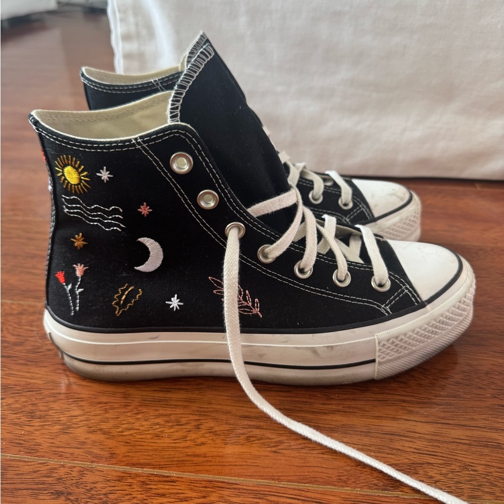 Converse Black High-Tops with Colorful Embroidery